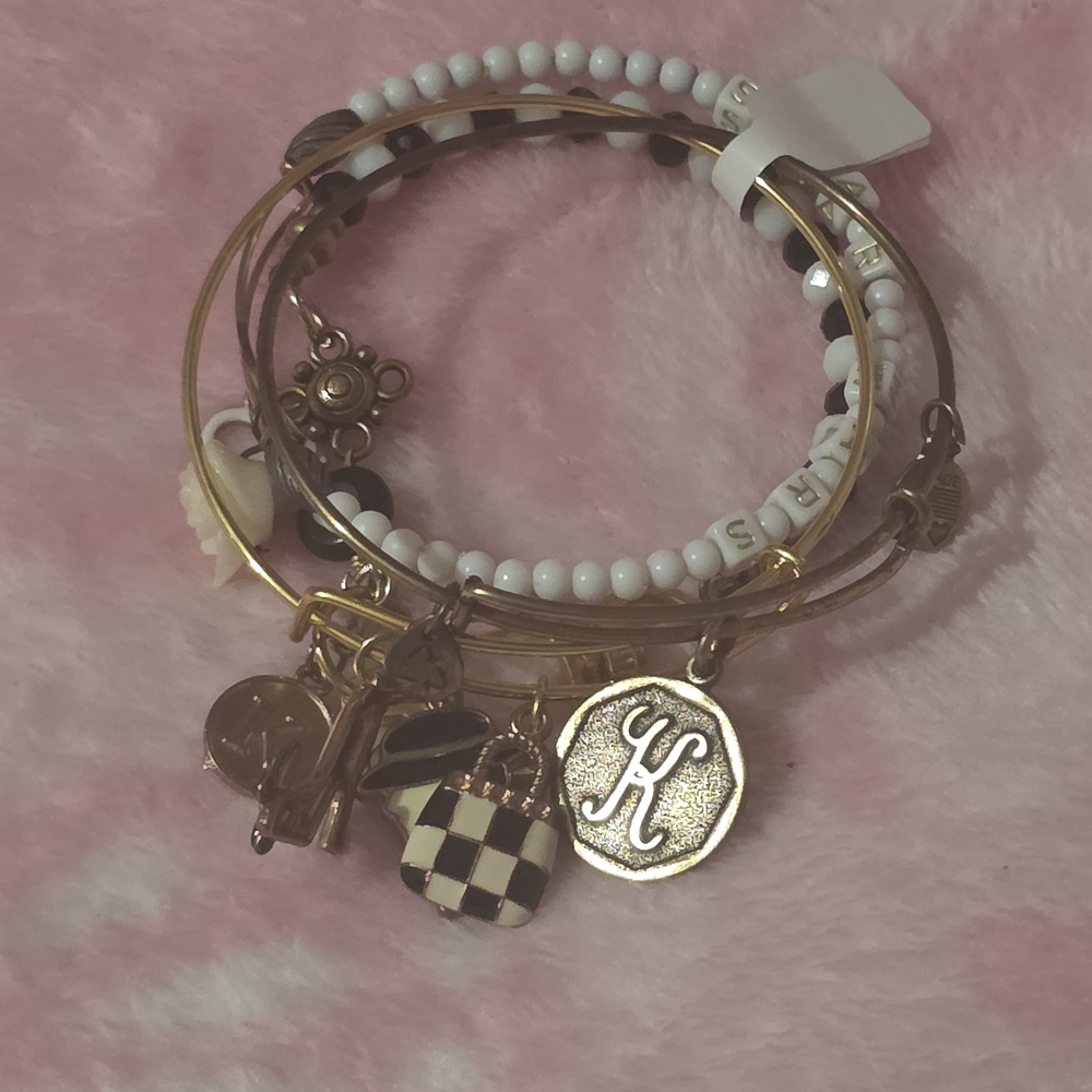 Alex and Ani Gold and White Charm Bracelet Set